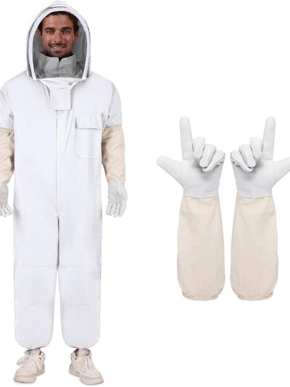 Full Body Beekeeping Suit with Fencing Veil & Gloves - Protective Gear for